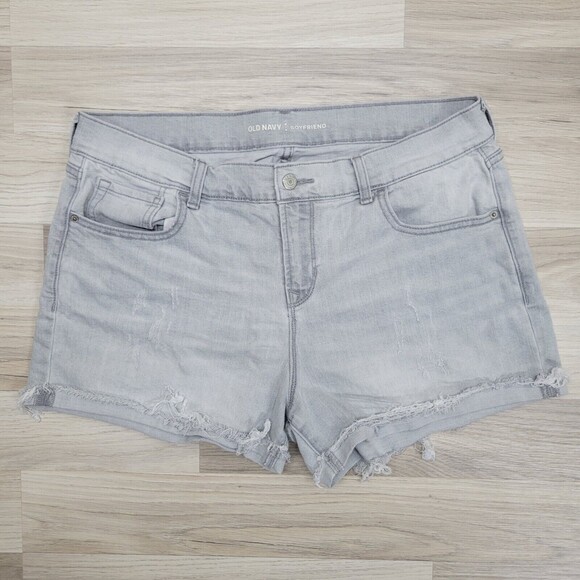 OLD NAVY Womens Gray Denim Boyfriend Distressed Shorts Size 14 - Picture 1 of 8